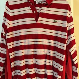 Lacoste Red and White Polo Shirt